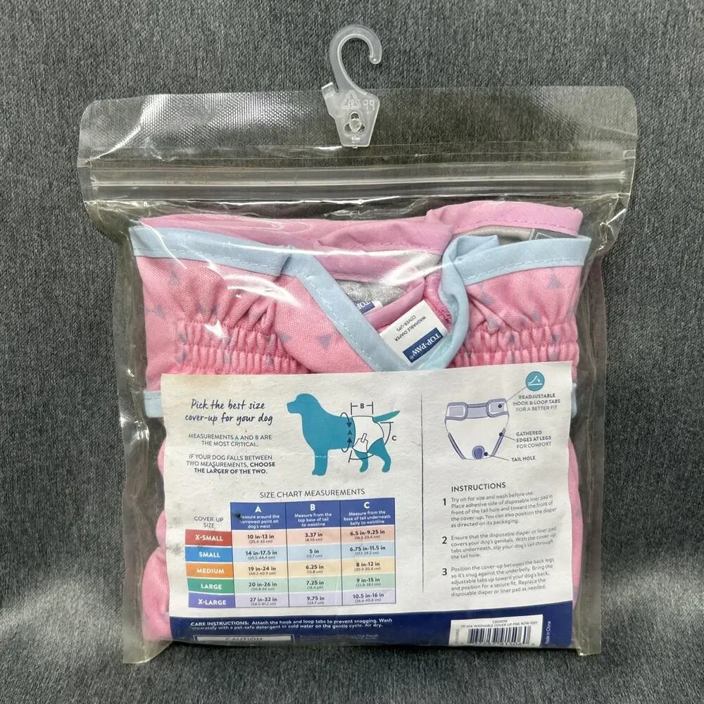 NOS Top Paw Dog Diaper Cover Ups Large Pink Washable 20-26 Inch Waist 2 Pack